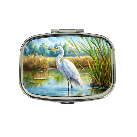 Egret Standing In Marshes Watercolor Travel Pill Box Case