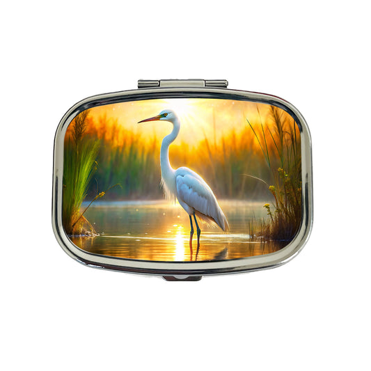Egret Standing In Pond Backlit By The Sun Watercolor Travel Pill Box Case