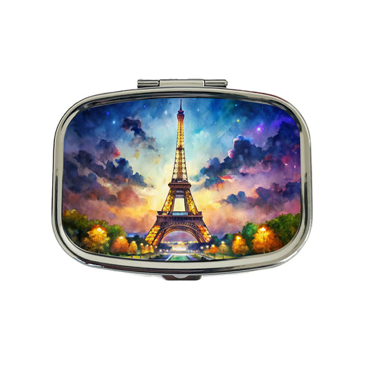 Eiffel Tower At Night Watercolor Travel Pill Box Case