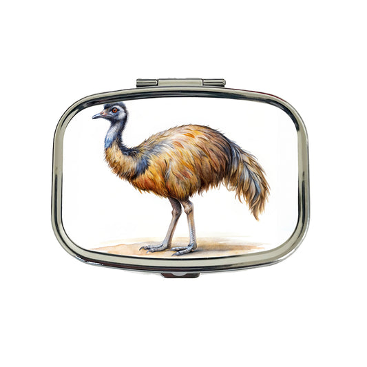 Emu Standing Watercolor Travel Pill Box Case