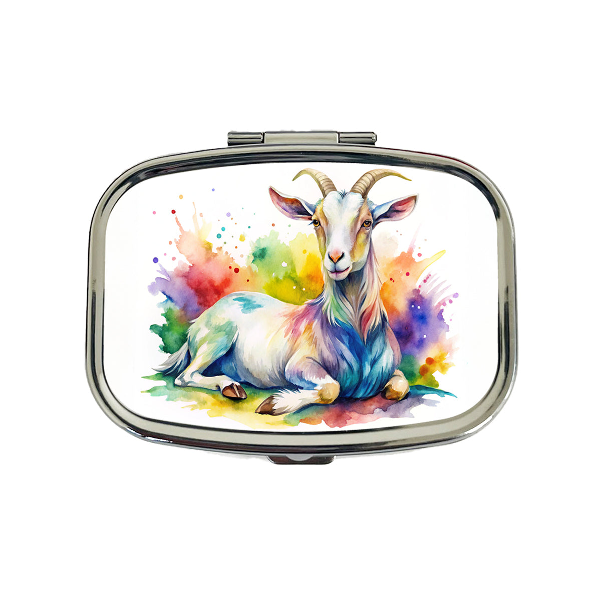 Fainting Goat Rainbow Colorful Watercolor Travel Pill Box Case