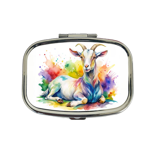Fainting Goat Rainbow Colorful Watercolor Travel Pill Box Case