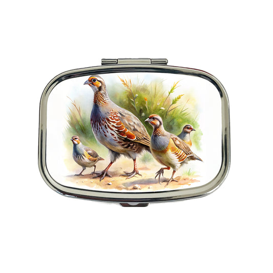 Family Of Partridges Running Watercolor Travel Pill Box Case