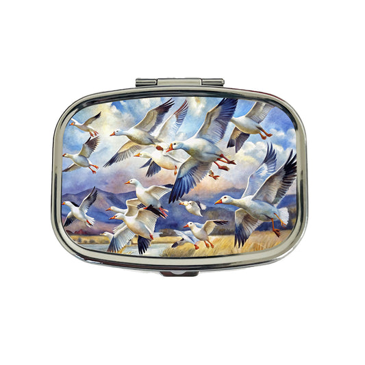 Flock Of Snow Geese In Flight Watercolor Travel Pill Box Case