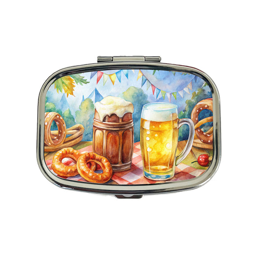 German Oktoberfest Beer Pretzel Watercolor Travel Pill Box Case
