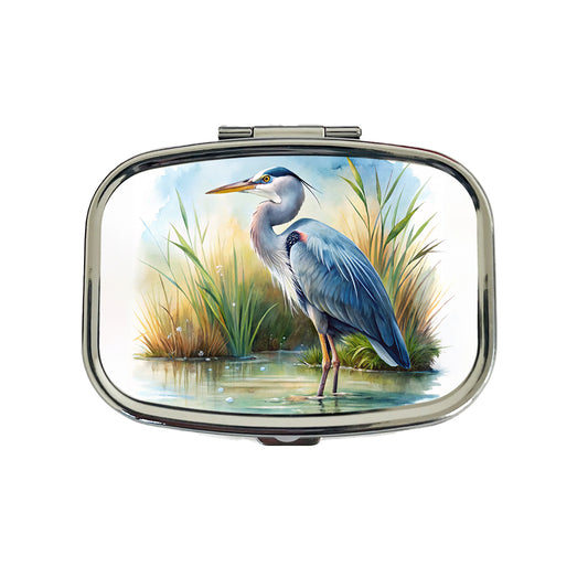 Great Blue Heron Standing In Marsh Pond Watercolor Travel Pill Box Case