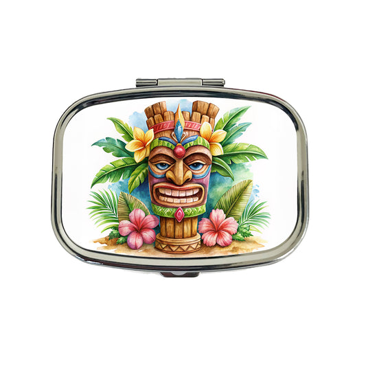 Hawaiian Tiki Statue Watercolor Travel Pill Box Case