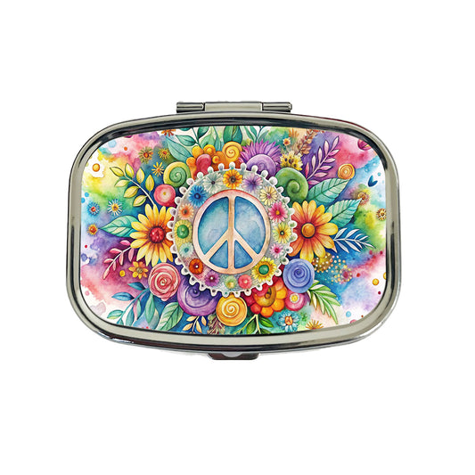 Hippie Peace Symbol Watercolor Travel Pill Box Case