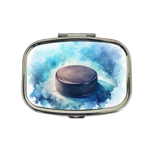 Hockey Puck On Ice Watercolor Travel Pill Box Case