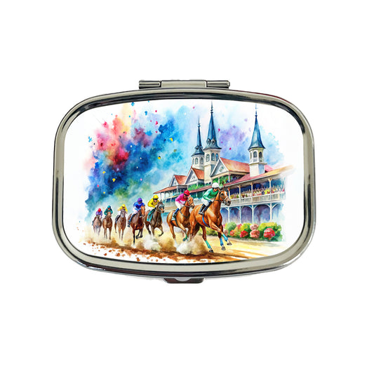 Horse Racing Derby Watercolor Travel Pill Box Case