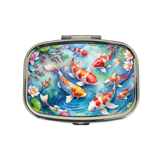 Japanese Koi Pond Scene Watercolor Travel Pill Box Case