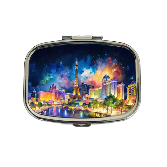 Las Vegas Strip At Night Watercolor Travel Pill Box Case