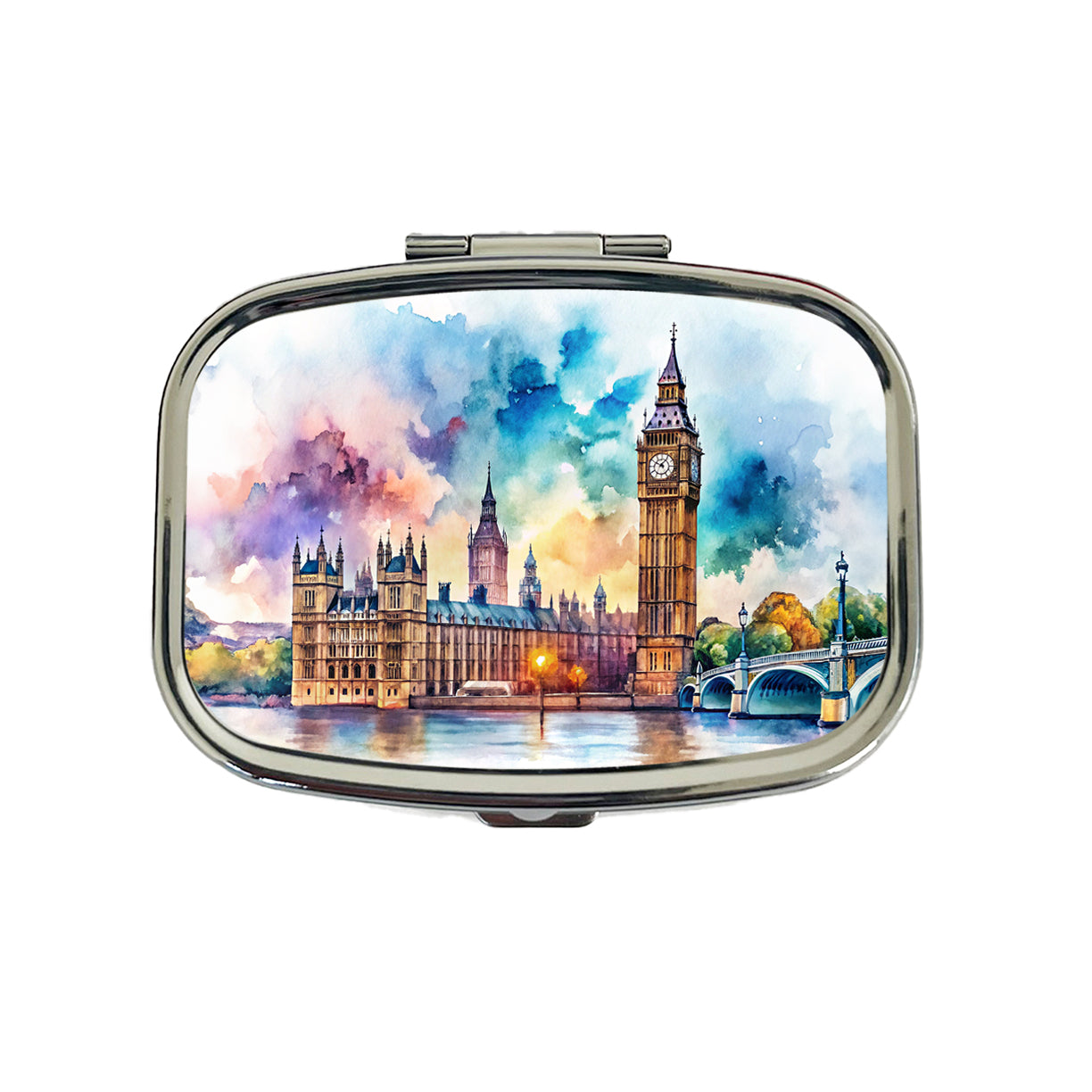 London Big Ben Scene Watercolor Travel Pill Box Case