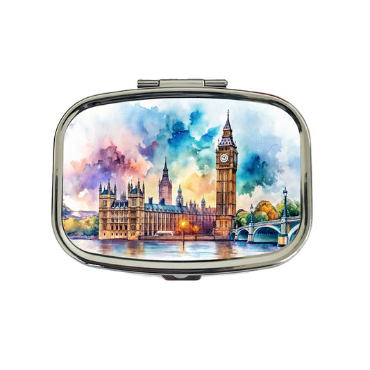 London Big Ben Scene Watercolor Travel Pill Box Case