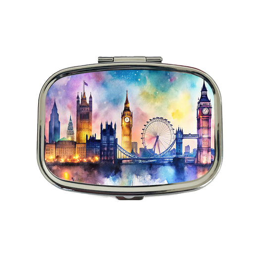London Skyline At Night Scene Watercolor Travel Pill Box Case