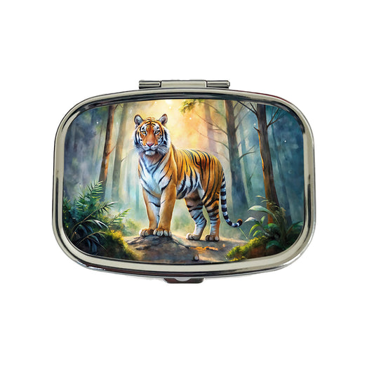 Majestic Tiger Standing In Forest Watercolor Travel Pill Box Case