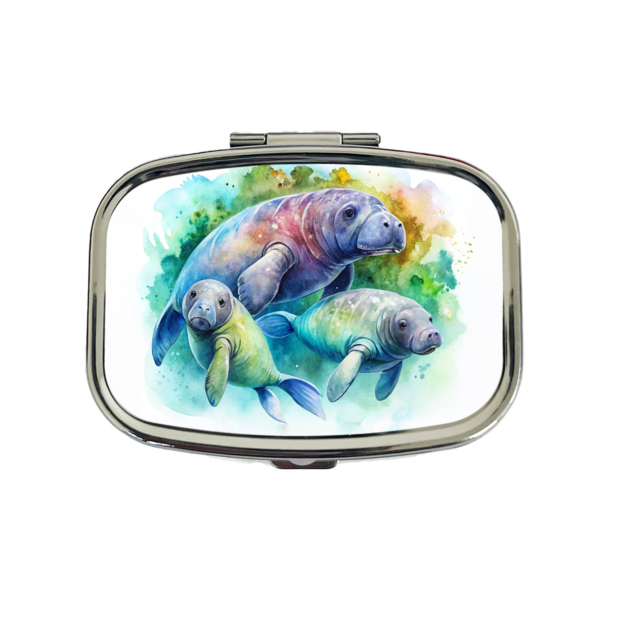 Manatees Family Watercolor Travel Pill Box Case