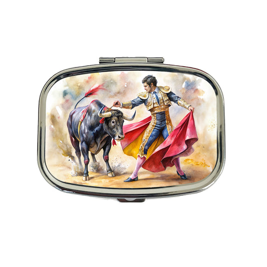 Matador And Bull Fighting In Ring Watercolor Travel Pill Box Case