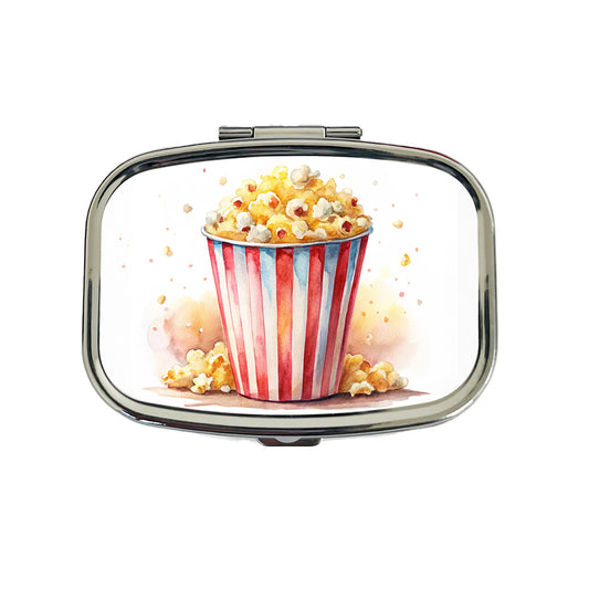Movie Theater Popcorn Bucket Watercolor Travel Pill Box Case
