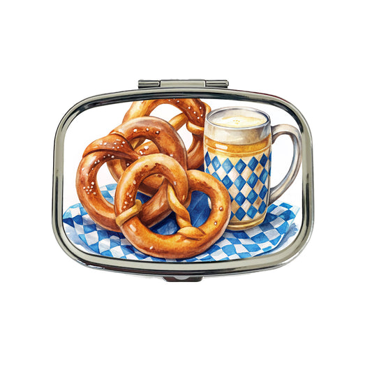 Oktoberfest German Pretzels Watercolor Travel Pill Box Case
