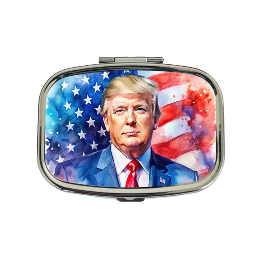 Patriotic Donald Trump American Flag Background Watercolor Travel Pill Box Case