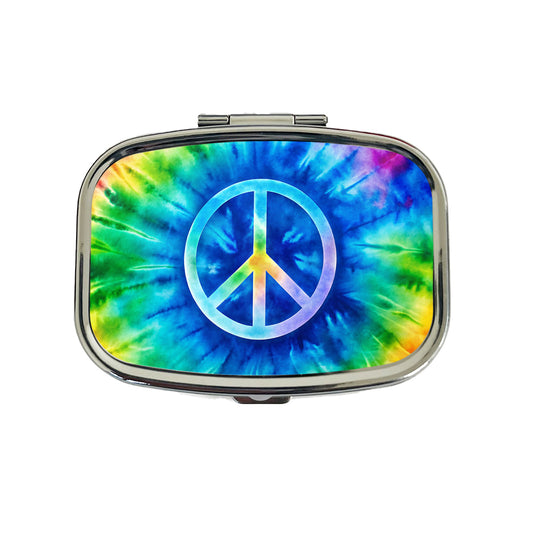Peace Symbol Rainbow Hippie Tie Dye Background Travel Pill Box Case