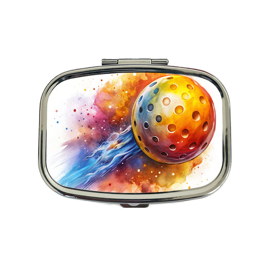 Pickleball Ball Rocketing Through The Air Watercolor Travel Pill Box Case