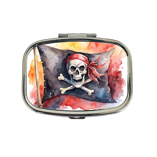 Pirate Jolly Roger Skull Crossbones Flag Watercolor Travel Pill Box Case