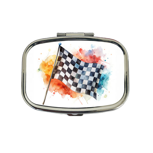 Racing Checkered Flag Watercolor Travel Pill Box Case