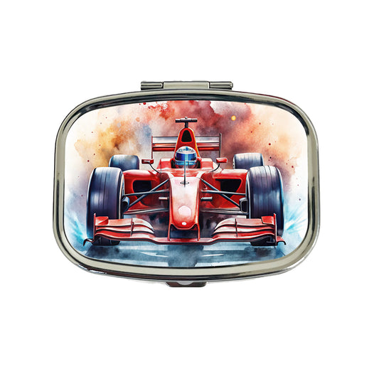 Red Sports Racing Car Watercolor Travel Pill Box Case
