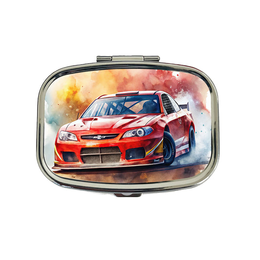 Red Stock Racing Car Watercolor Travel Pill Box Case