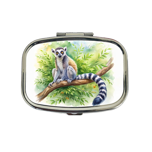 Ring-Tailed Lemur In Tree Watercolor Travel Pill Box Case