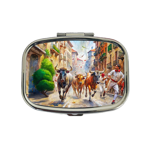 Running of the Bulls in Spain Travel Pill Box Case