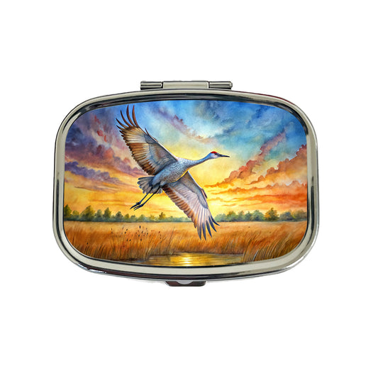Sandhill Crane In Flight At Sunset Watercolor Travel Pill Box Case