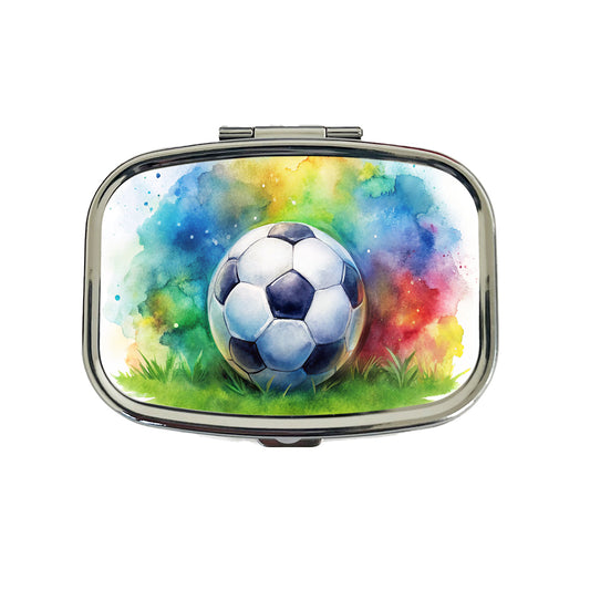 Soccer Ball On Field Watercolor Travel Pill Box Case