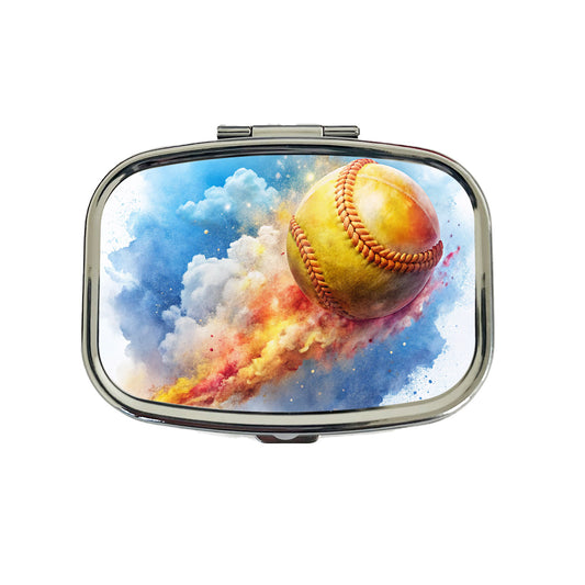 Softball Rocketing Through The Sky Watercolor Travel Pill Box Case