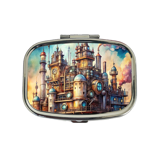 Steampunk Castle City Fantasy Sci-fi Travel Pill Box Case