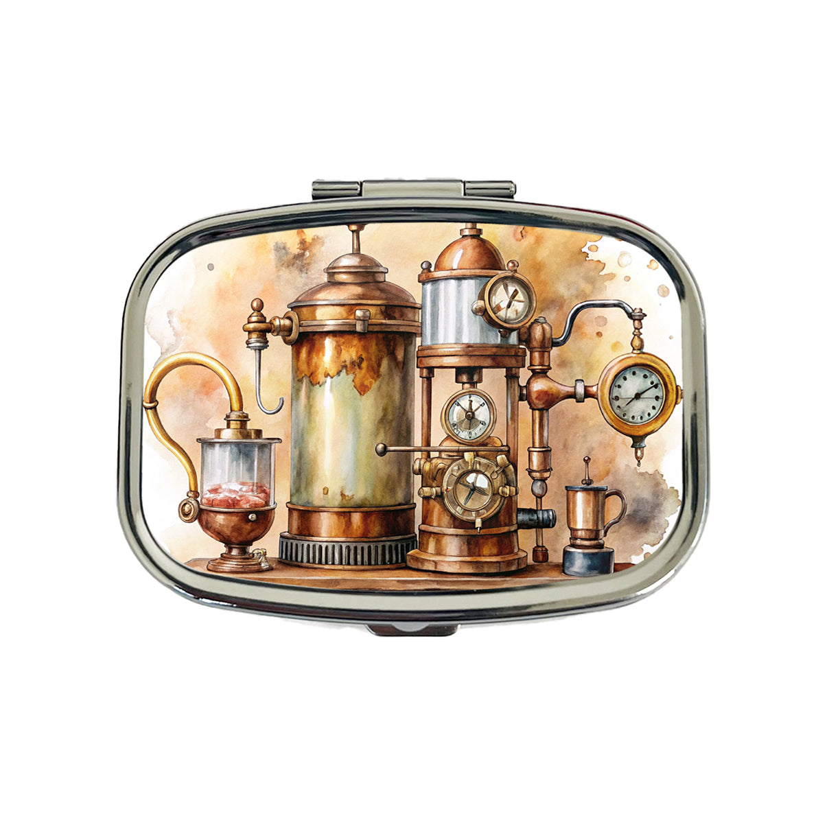 Steampunk Coffee Maker Fantasy Sci-fi Watercolor Travel Pill Box Case
