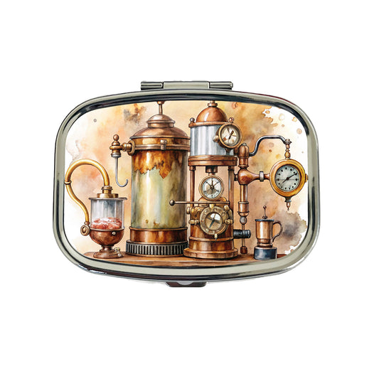 Steampunk Coffee Maker Fantasy Sci-fi Watercolor Travel Pill Box Case