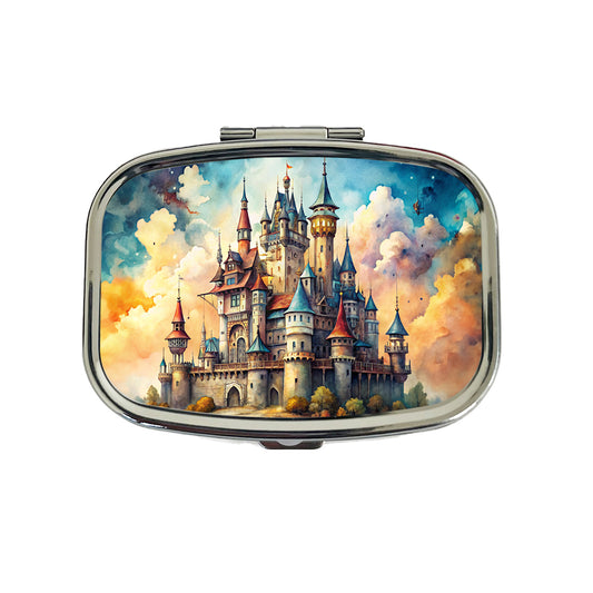 Steampunk Fantasy Castle Watercolor Travel Pill Box Case