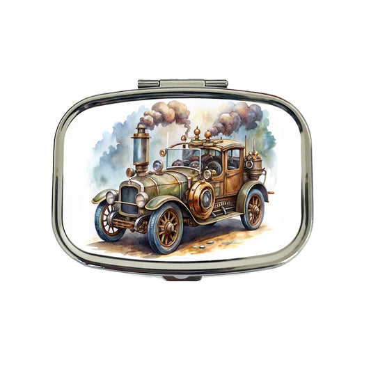 Steampunk Retro Fantasy Sci-fi Car Watercolor Travel Pill Box Case