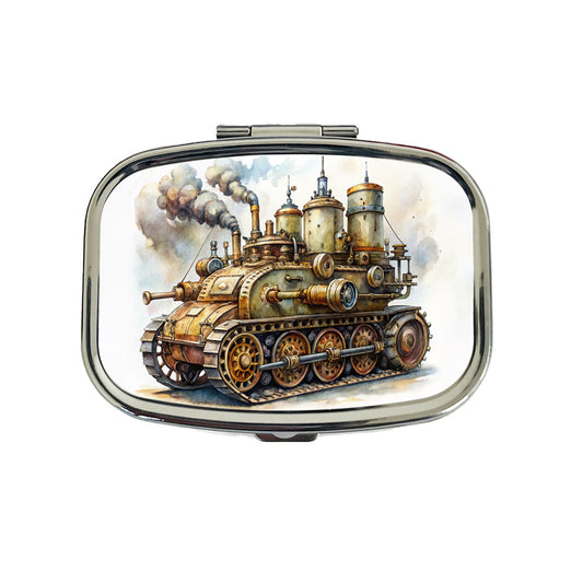 Steampunk Steam Engine Tank Fantasy Sci-fi Travel Pill Box Case