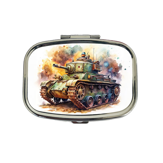 Steampunk Tank Fantasy Sci-fi Watercolor Travel Pill Box Case