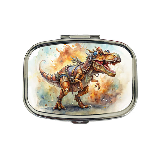 Steampunk T-Rex Dinosaur Fantasy Sci-fi Watercolor Travel Pill Box Case