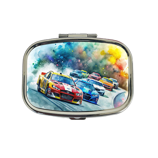 Stock Car Racing Watercolor Travel Pill Box Case