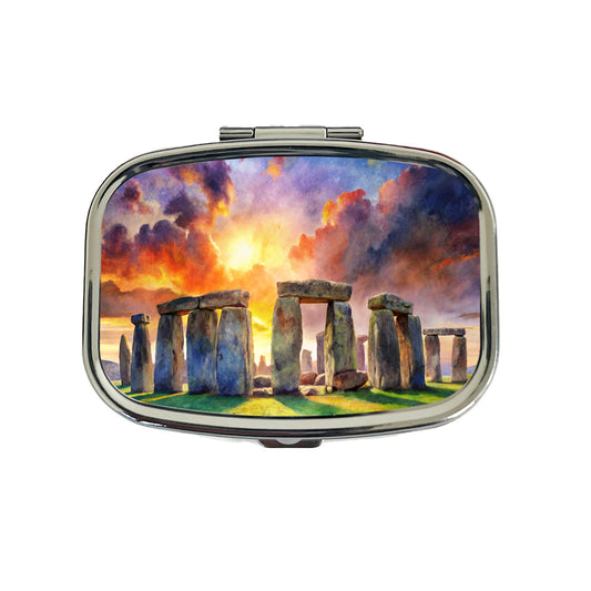 Stonehenge England At Dusk Watercolor Travel Pill Box Case