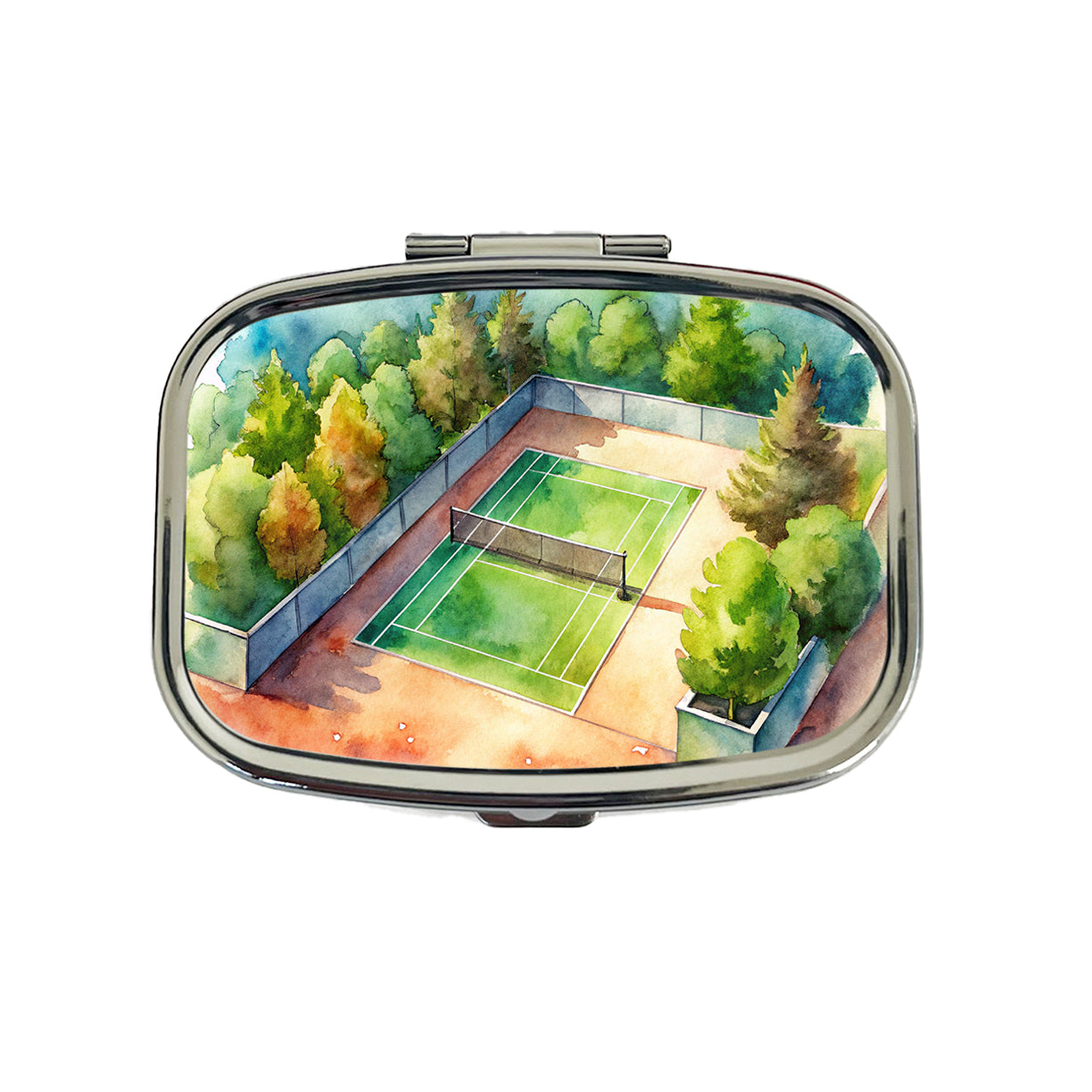 Tennis Court Watercolor Travel Pill Box Case