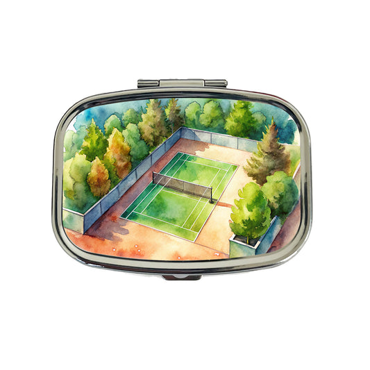 Tennis Court Watercolor Travel Pill Box Case