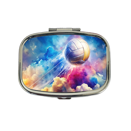 Volleyball Ball Rocketing Through The Sky Watercolor Travel Pill Box Case