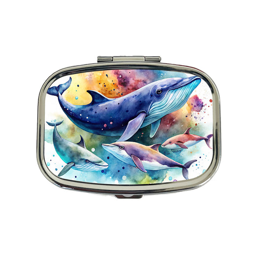 Whales Family Colorful Watercolor Travel Pill Box Case
